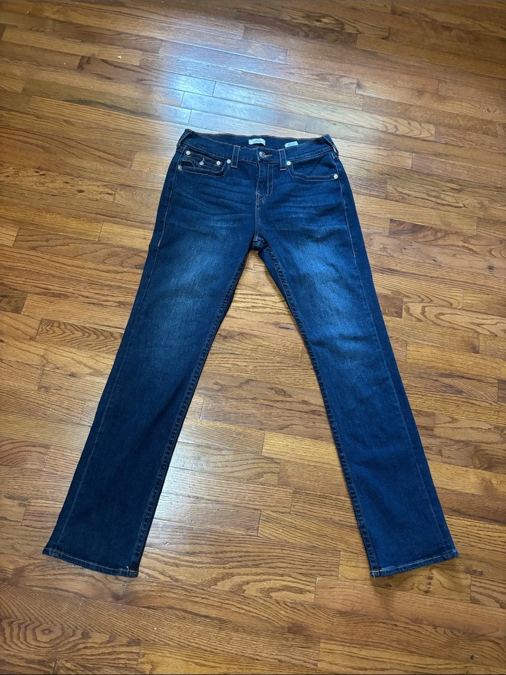 True Religion Deep Indigo Denim Jeans with Contrast Stitching